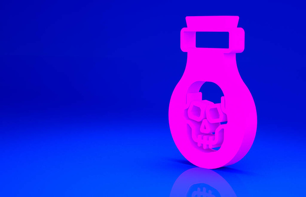 Poison rose dans l'icône de la bouteille isolé sur fond bleu. Bouteille de poison ou de toxine chimique toxique. Concept de minimalisme. Illustration 3D rendu 3D - Photo, image