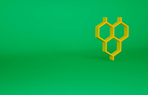 Icono de fórmula Orange Chemical aislado sobre fondo verde. hexágono abstracto para la innovación medicina, salud, investigación y ciencia. Concepto minimalista. 3D ilustración 3D render - Foto, Imagen