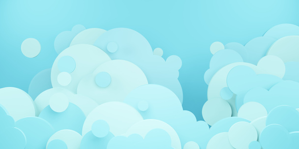 cielo azul brillante y nubes papel corte estilo 3D ilustración - Foto, Imagen