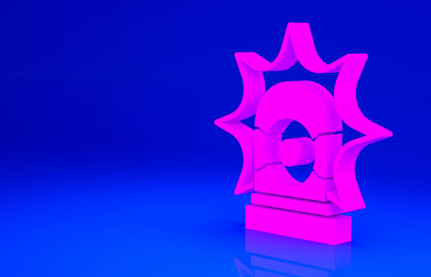ピンクのフラッシャーのサイレンアイコンは青の背景に隔離されています。緊急点滅サイレン。最小限の概念。3Dイラスト3Dレンダリング - 写真・画像