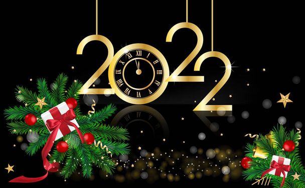 Happy New Year 2022 New Year Shining background with gold clock and Star. - Vector, Image
