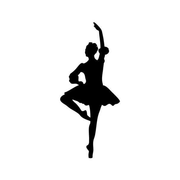 Dancing ballerina on stage in black on a white background. A vector image. - Vector, Image