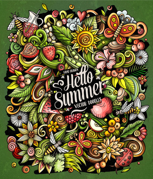 Summer nature cartoon raster doodles illustration. - Фото, изображение