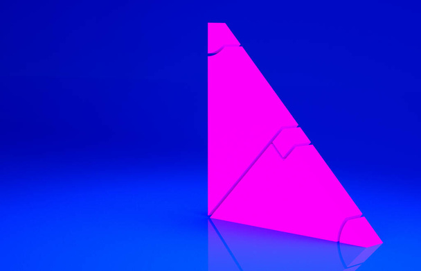 青の背景に隔離された三角形のアイコンのピンクの角度の二等分線。最小限の概念。3Dイラスト3Dレンダリング - 写真・画像