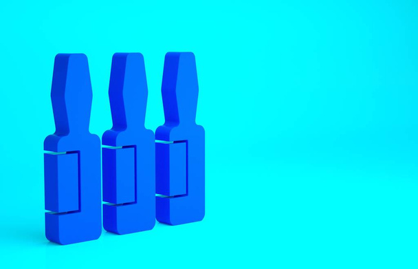 Blue Medical injekciós üveg, ampulla, palack ikon elszigetelt kék alapon. Vakcinázás, injekció, vakcina egészségügyi koncepció. Minimalizmus koncepció. 3d illusztráció 3D render - Fotó, kép