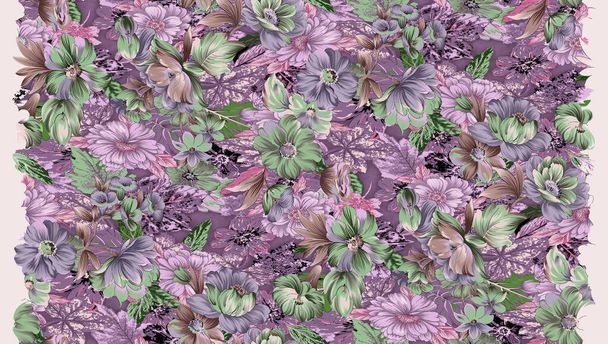 naadloos waterkleur bloem ontwerp met digitale textuur - Foto, afbeelding