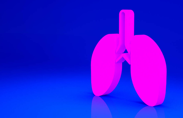 Pink Lungs icon isolated on blue background. Minimalism concept. 3d illustration 3D render - Photo, Image