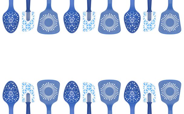 Modern Kitchen Utensil Collection Border or Background Spoons and Spatulas Isolated on White - Photo, Image