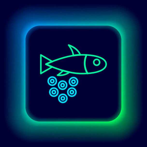Línea de neón brillante Pescado con icono de caviar aislado sobre fondo negro. Concepto de esquema colorido. Vector - Vector, Imagen