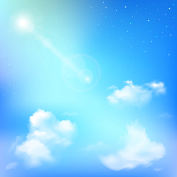 Realistic sun and stars design in blue sky. Peace and beauty, vector illustration. - Vector, Image