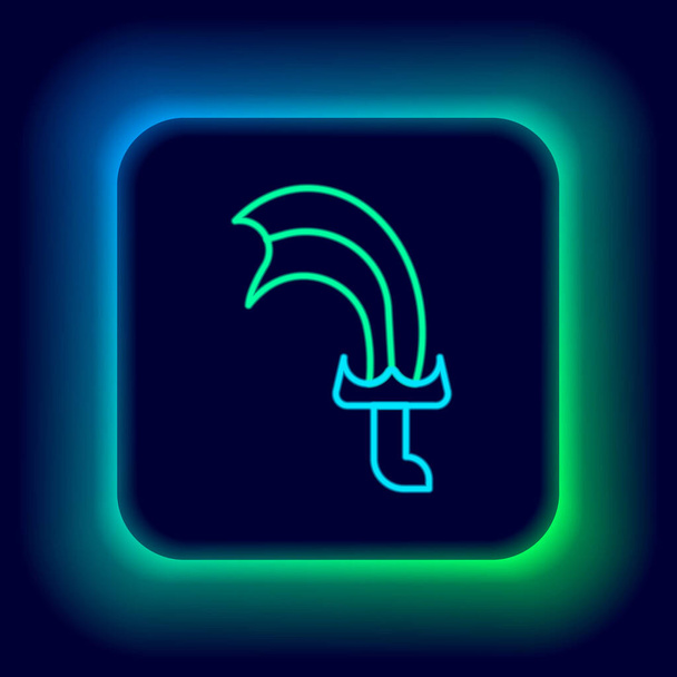 Siyah arkaplanda izole edilmiş oyun simgesi için parlayan neon çizgisi Kılıç. Renkli taslak konsepti. Vektör - Vektör, Görsel