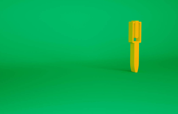 Orange Pen icon isolated on green background. Minimalism concept. 3d illustration 3D render - Photo, image