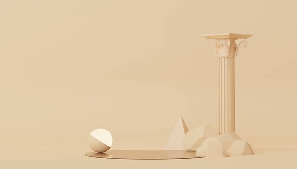 3d render of Abstract minimal  display podium with Greek Ancient baroque pillar background. Pedestal design for mock up and product presentation. - Zdjęcie, obraz