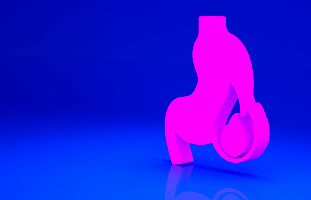 Icono de acidez estomacal rosa aislado sobre fondo azul. Quemadura de estómago. Gastritis y reflujo ácido, indigestión y problemas de dolor de estómago. Concepto minimalista. 3D ilustración 3D render - Foto, Imagen