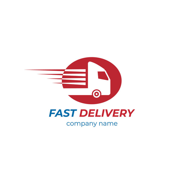 Logotipo de entrega rápida em estilo plano. Logotipo de entrega rápida vermelho e branco  - Vetor, Imagem