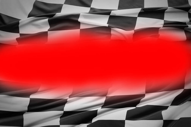 Checkered czarno-biała flaga na czerwonym tle - Zdjęcie, obraz