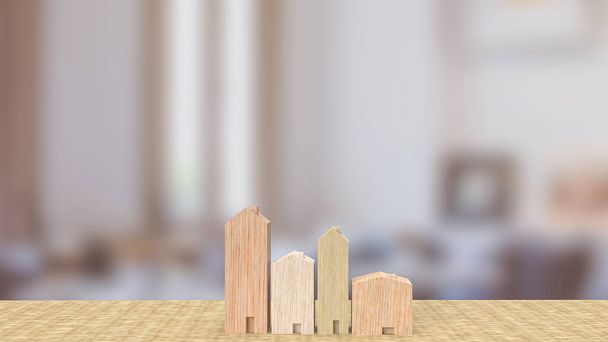 Домашня дерев'яна іграшка у вітальні для нерухомості або концепції будівництва 3d рендеринга
 - Фото, зображення
