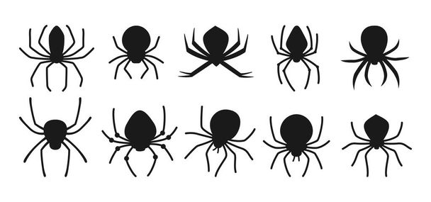 Spider Halloween set silueta negro de miedo vector - Vector, imagen
