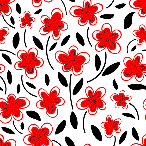  Czerwone kwiaty na białym tle bezszwowy wzór - Wektor, obraz