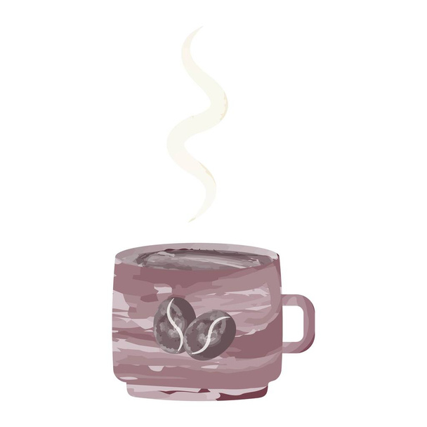 Cup of coffee. A steaming hot drink. - Vector, Image