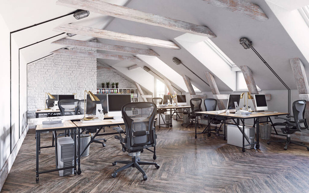 concepto moderno de diseño de interiores de oficina. 3d idea de renderizado - Foto, Imagen