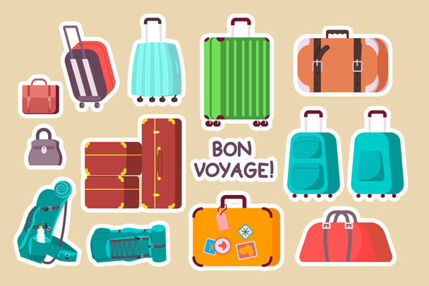Carino etichette adesive decorate con vari bagagli - Foto, immagini