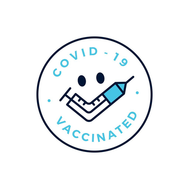 sonrisa vacuna check i have got vaccinated covid 19 logo vector icono ilustración - Vector, Imagen