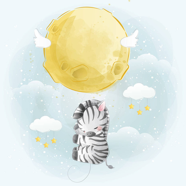 Little Zebra Flying with Any Balloons - Vektor, kép
