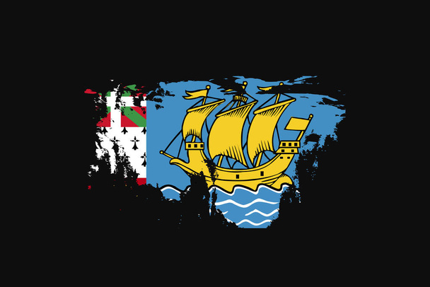 Flagge im Grunge-Stil von Saint Pierre und Miquelon. Es wird T-Shirt-Grafiken, Druck, Poster und Hintergrund verwendet werden. - Vektor, Bild
