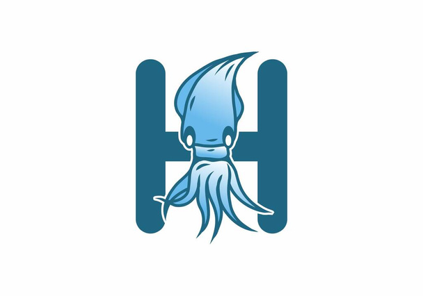 Kék kezdőbetű H tintahal kialakítással - Vektor, kép