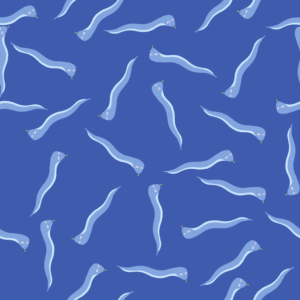 Schrapboek naadloos patroon met wormen willekeurige doodle silhouetten. Blauwe kleuren. Willekeurige achtergrond. Voorraadillustratie. Vector ontwerp voor textiel, stof, cadeaupapier, wallpapers. - Vector, afbeelding