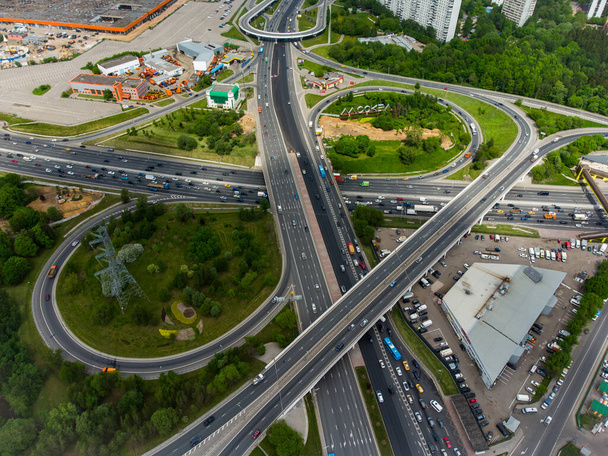 Busy multilevel junction in summer in outskirts - Photo, Image