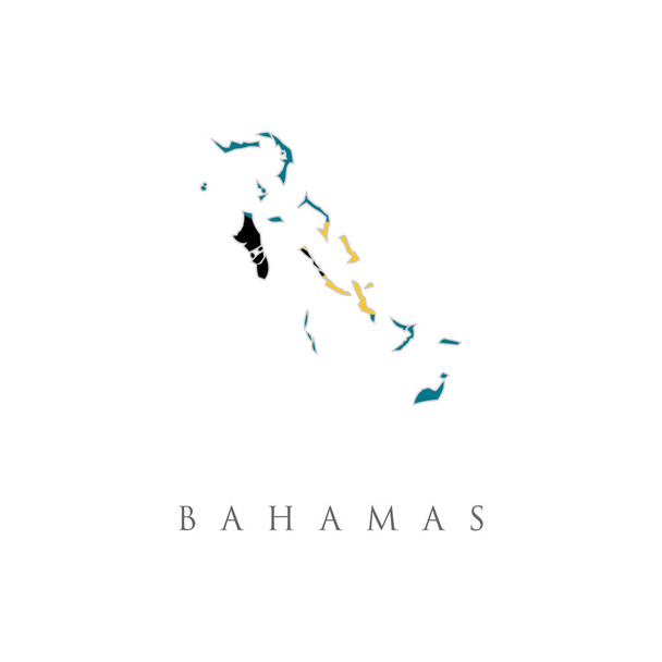 Bahaman kartta maan lipulla. Bahaman lippu on päällystetty valkoisella pohjalla eristetyllä kartalla - Vektori, kuva