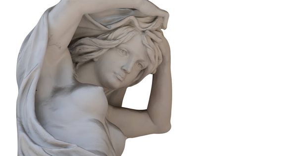 Olympic goddess of beauty and love in antique mythology Aphrodite (Venus) Fragment of ancient statue isolated on white background.. Copy space for text or design. - Photo, Image