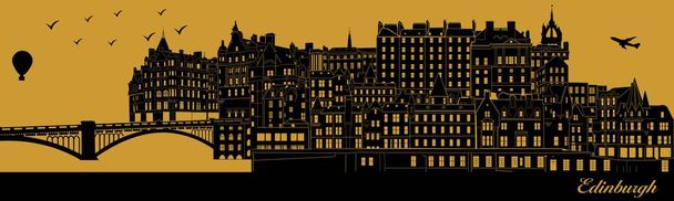 Vector city skyline silhouette - illustration, Town in gold background, Edinburgh Scotland - Vector, Image