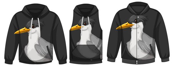 Set of different jackets with bird template illustration - Vector, Image