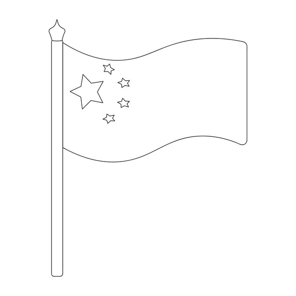 The flag of China. Sketch. Vector illustration. Coloring book for children. Fabric with stars. The national symbol of the state develops in the wind. Outline on an isolated white background. Political topics. Doodle style. Idea for web design. - Vektori, kuva