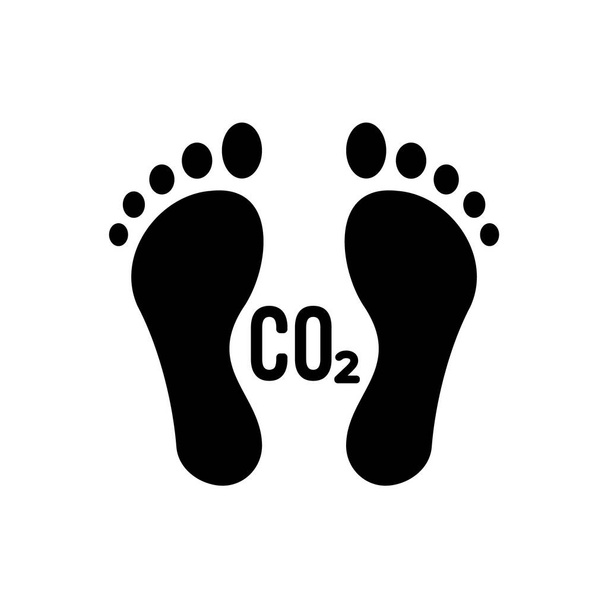 Carbon footprint icon. Black footprints with CO2 text. Two human feet. Toxic gases pollution, global warming concept. Environmental damage. Fossil fuel. Zero emission goal. Vector illustration,clipart - Vector, Image