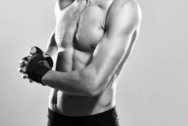 athletic man pumped up press workout motivation exercise - Photo, Image