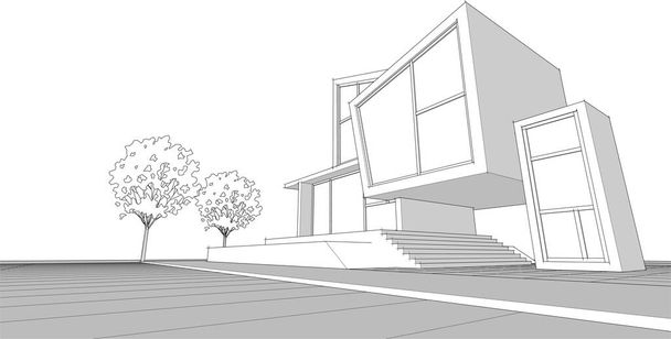 Haus Konzept 3D Rendering Architekturskizze - Vektor, Bild