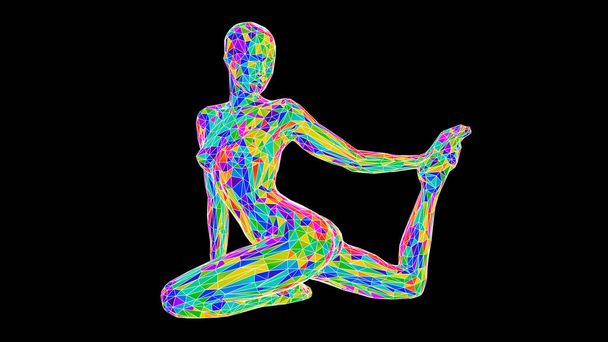 Illustration 3D d'une fille faisant du yoga. composé de triangles colorés - Photo, image