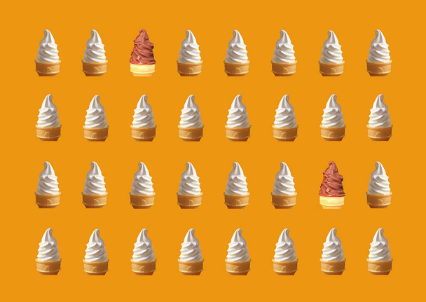 Ряды двух типов мягкого мороженого Конусы узор на ярком оранжевом фоне - Фото, изображение