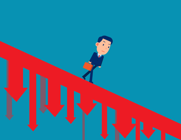 Podnikatel kráčí dolů padající šíp a recese - Vektor, obrázek