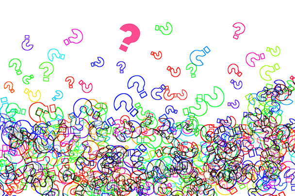 Question marks of different colors drawn on a white background - Photo, Image