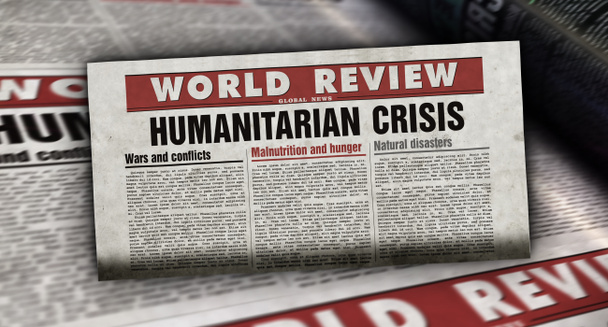 Humanitárius krízis hírek, éhínség és éhínség katasztrófa. Újságpapír. Vintage sajtó absztrakt koncepció. Retro 3d renderelés illusztráció. - Fotó, kép