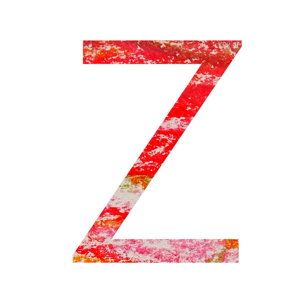 Buchstabe Z des Alphabets mit roter, rosa, grüner und orangefarbener Kalkzeichnung, isoliert auf weißem Hintergrund - Foto, Bild