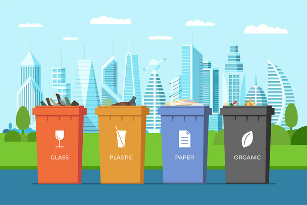 Waste bins sorting organic plastic glass Vector Image