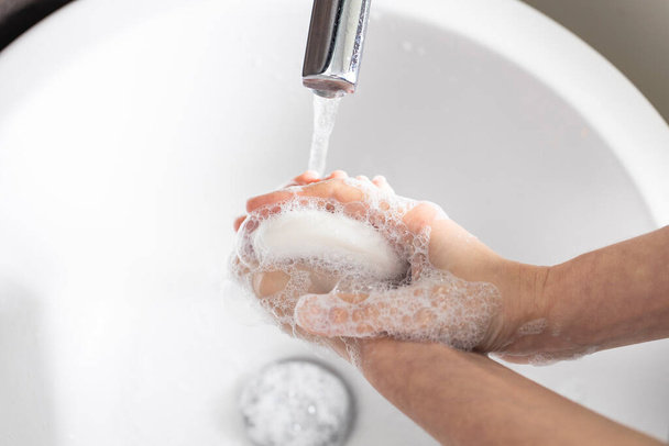 Washing hands rubbing with soap woman for coronavirus prevention - Foto, immagini