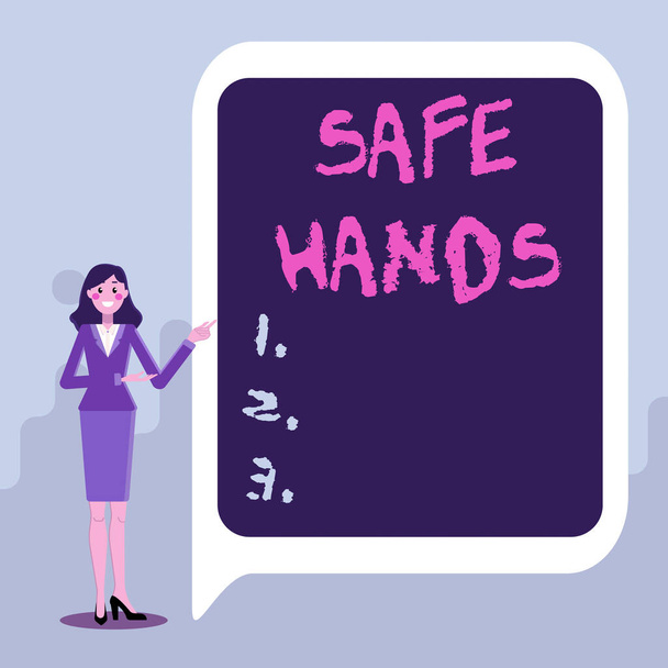 安全な手のサインを示すインスピレーション。ビジネスショーケース除染の手の安定性と清潔さの確保重要な情報の表示,新しいアイデアのプレゼンテーション - 写真・画像
