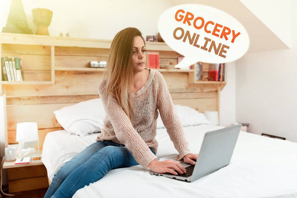 Conceptual display Grocery Online. Word for digital version of supermarket accepting online ordering Watching Online Documentaries, Playing Internet Games With Friends - Photo, Image